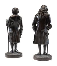 Two French Patinated Bronze Figures of Voltaire and Rousseau