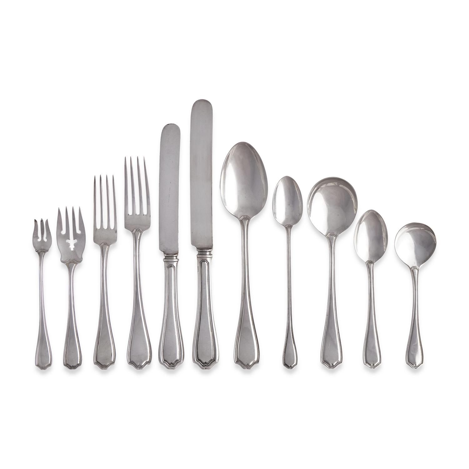 A Cased Sterling Silver Flatware Service in the "Hepplewhite" Pattern