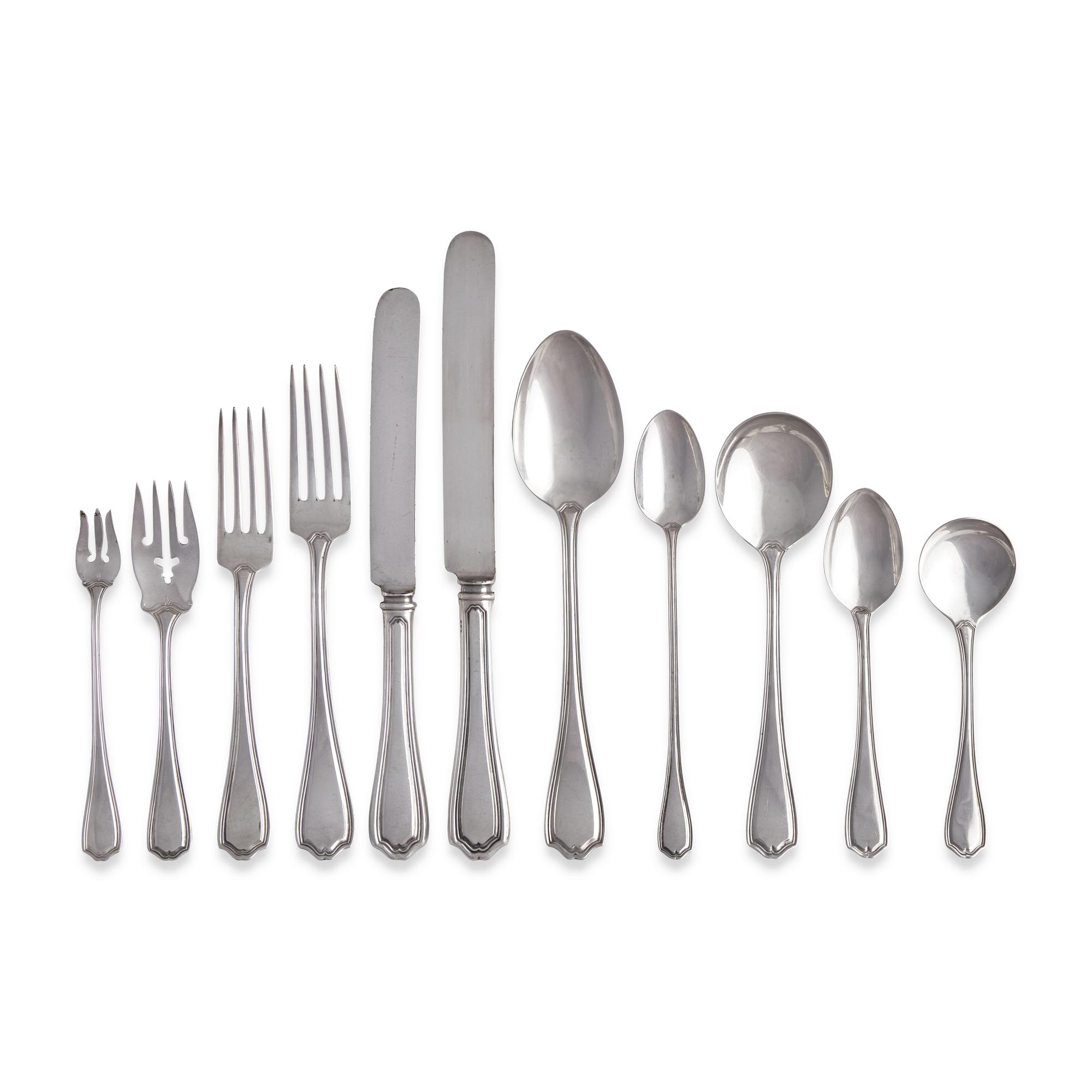 A Cased Sterling Silver Flatware Service in the "Hepplewhite" Pattern
