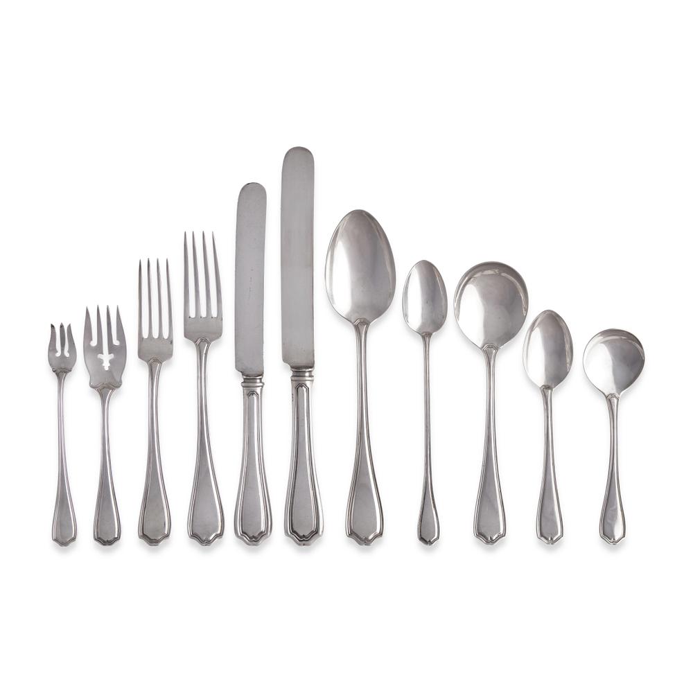 A Cased Sterling Silver Flatware Service in the "Hepplewhite" Pattern