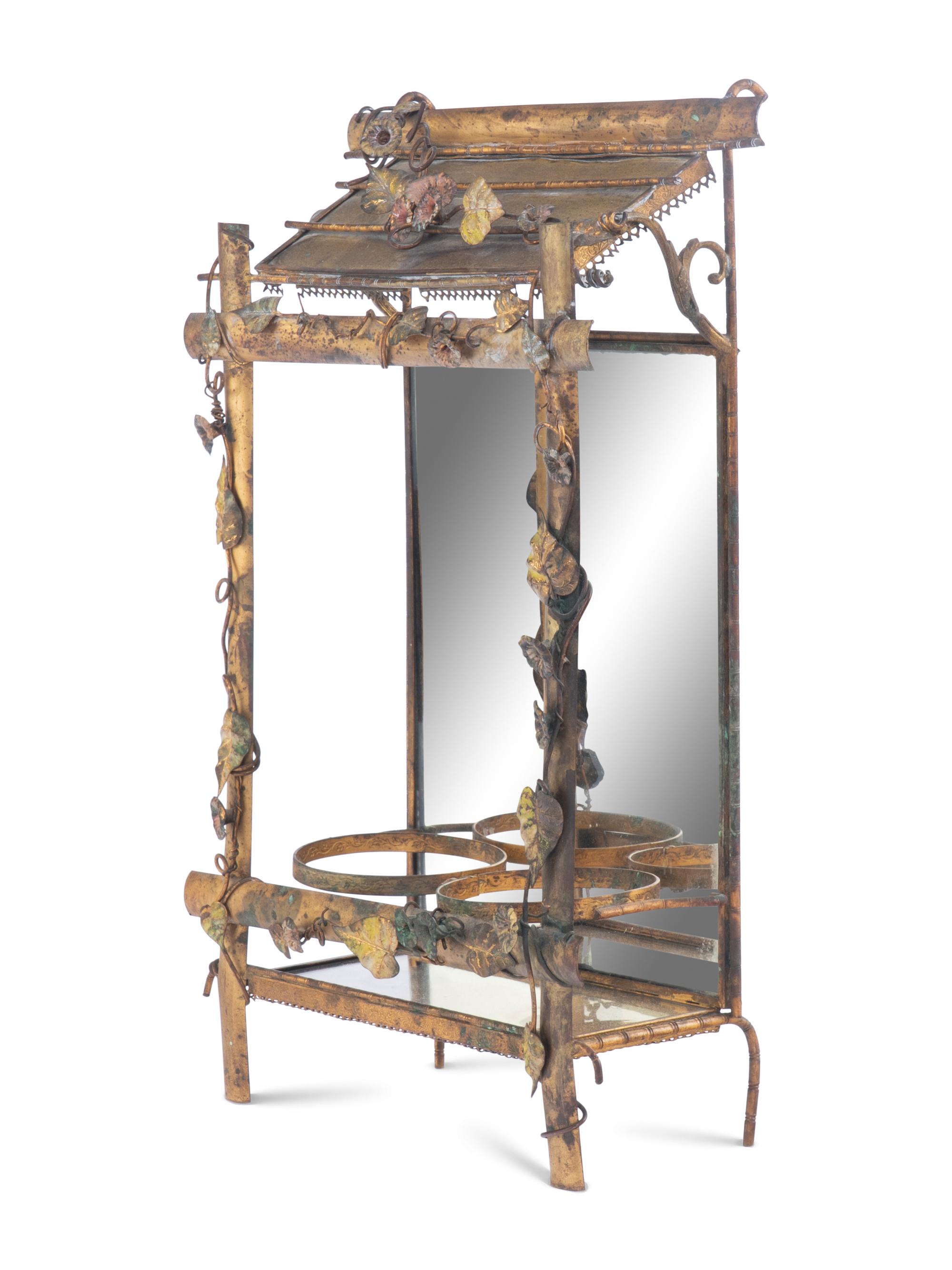 A Palais Royal Gilt Metal Hanging Vase Caddy