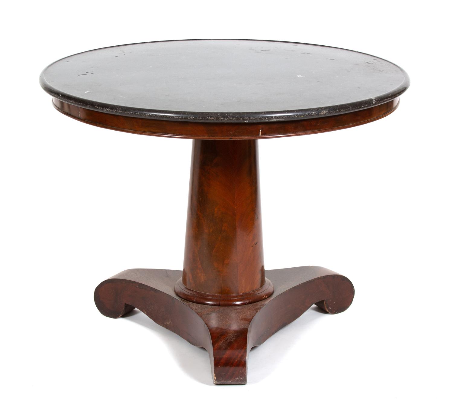 A Napoleon III Mahogany Marble Top Table Height 29 x diameter 38 1/4 inches. — 19TH CENTURY