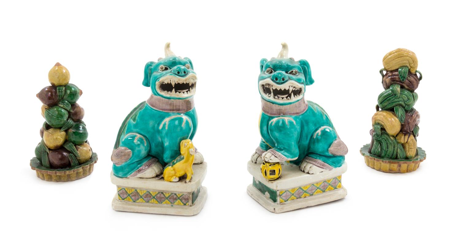 Four Sancai Porcelain Figures Height of tallest 7 1/2 inches. — QING DYNASTY (1644-1912)