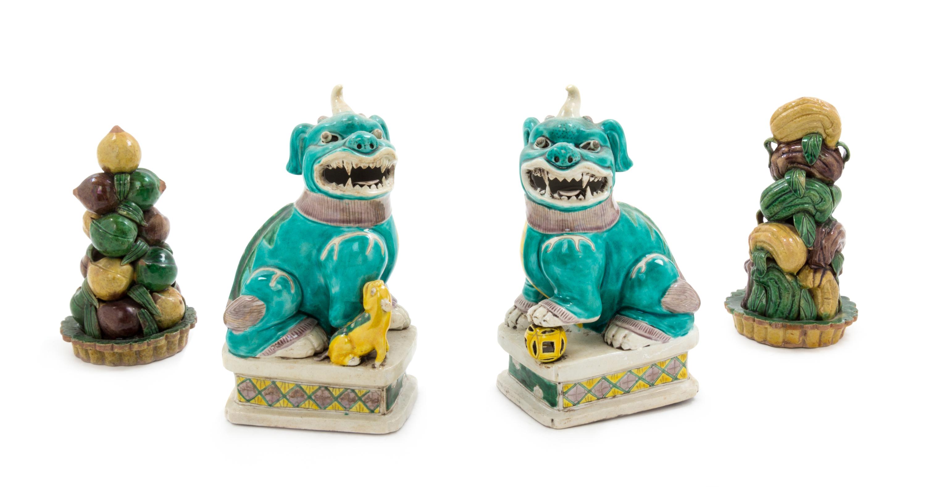 Four Sancai Porcelain Figures Height of tallest 7 1/2 inches. — QING DYNASTY (1644-1912)