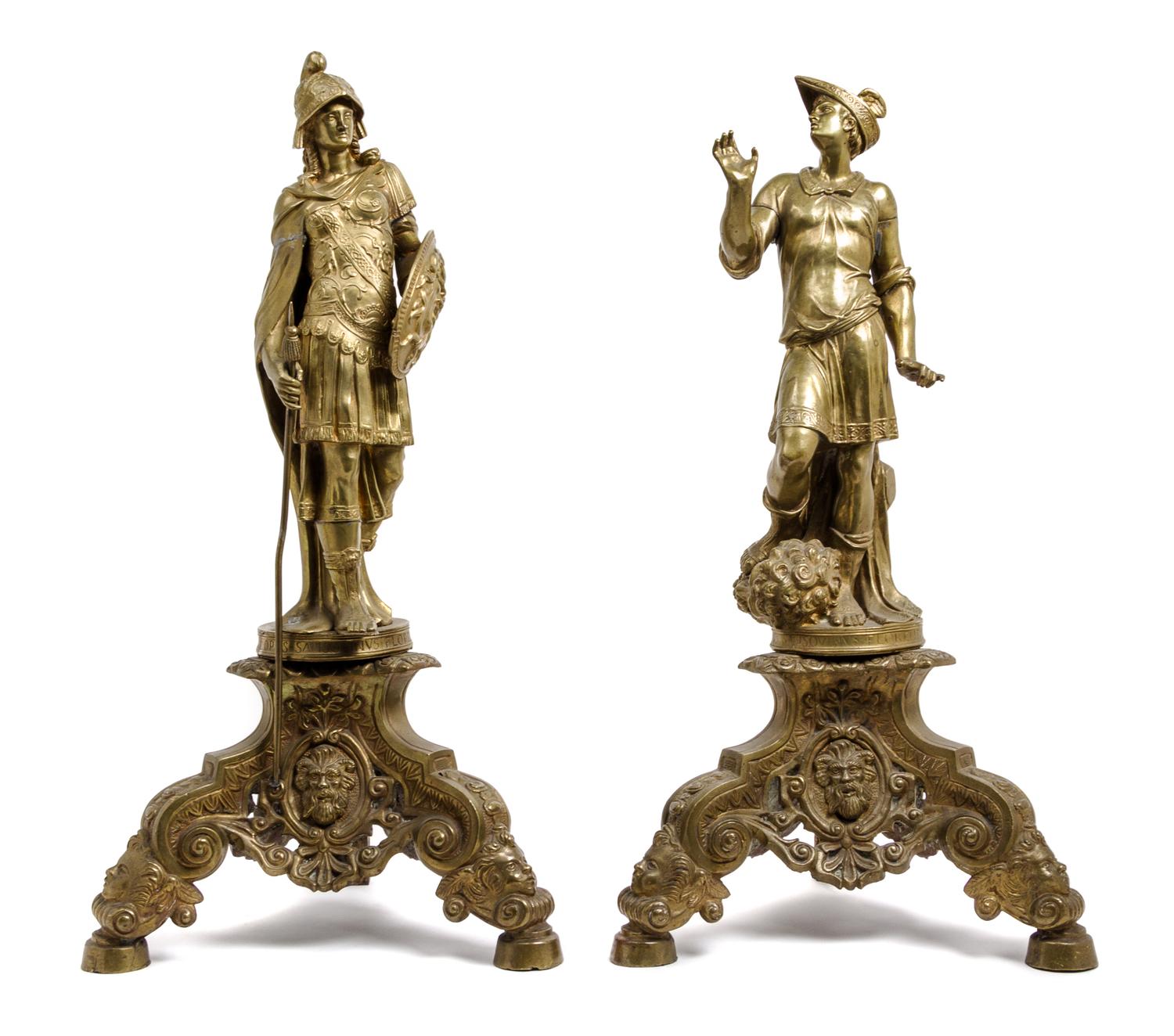 A Pair of Large Gilt Bronze Figural Chenets Height 29 inches. — 19TH CENTURY