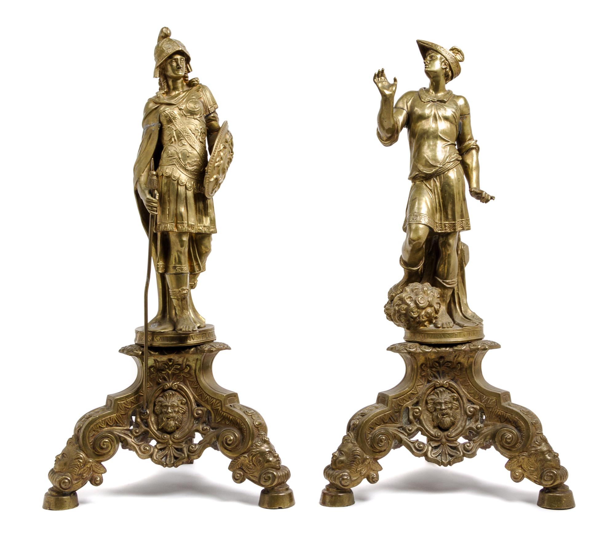 A Pair of Large Gilt Bronze Figural Chenets Height 29 inches. — 19TH CENTURY