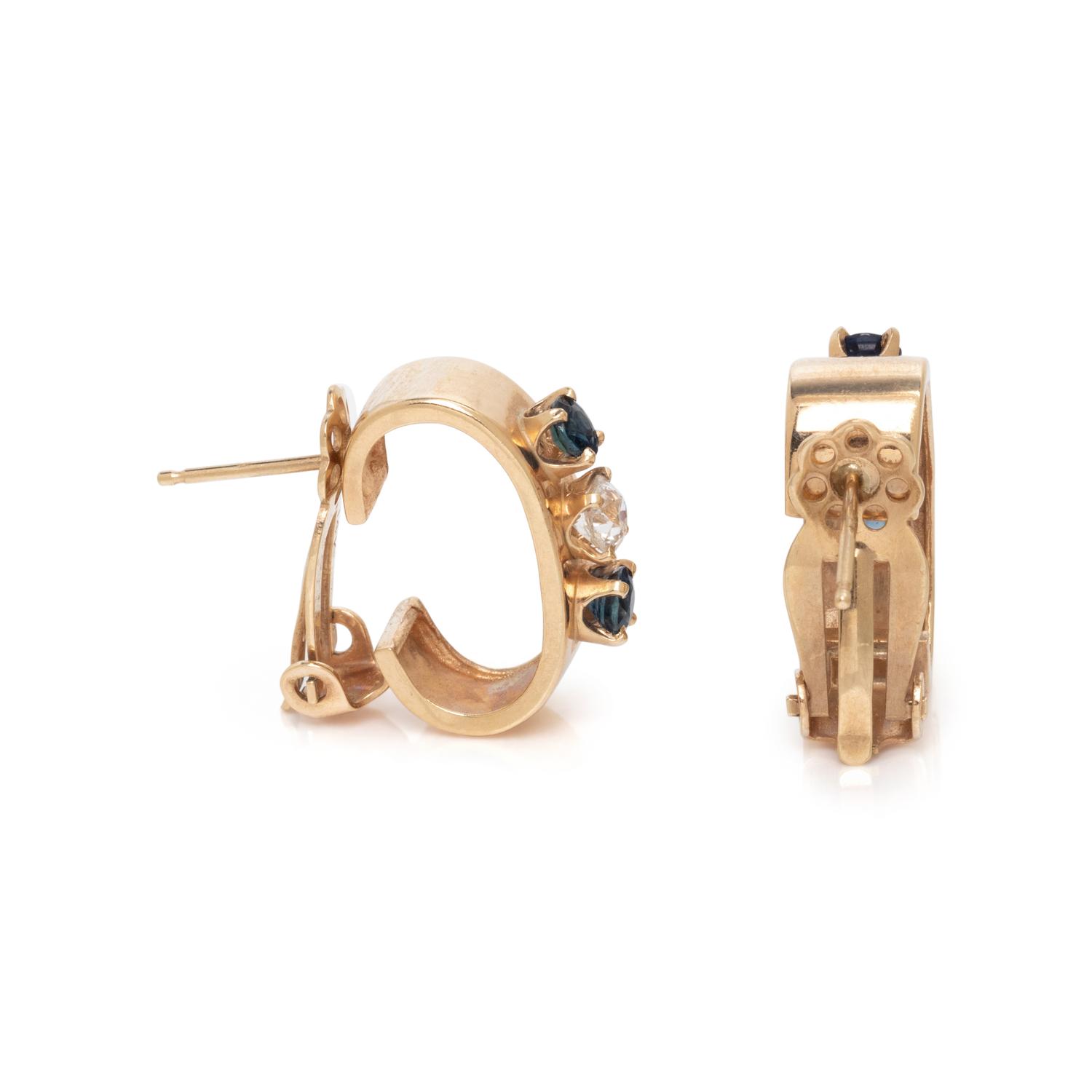 YELLOW GOLD, SAPPHIRE AND DIAMOND EARCLIPS