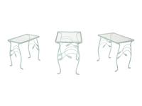 A Nest of Three Salterini Laurel Wrought Iron and Glass Top Tables