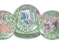 Twelve Gien Faience La Jungle Earthenware Dinner Plates