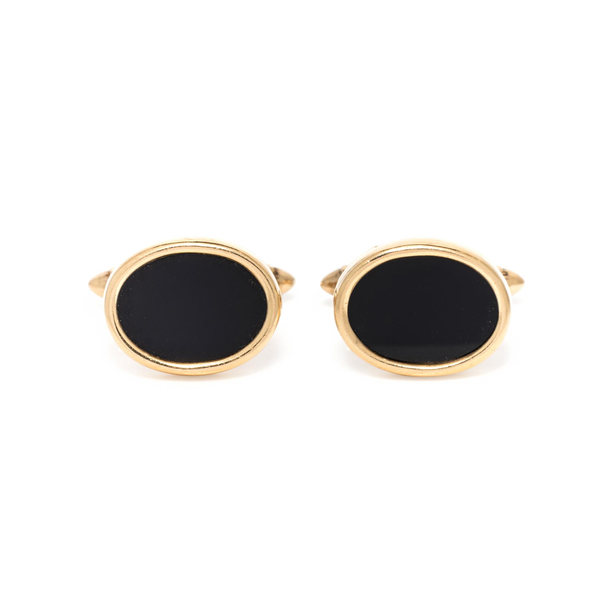 DAVID YURMAN, YELLOW GOLD AND ONYX CUFFLINKS