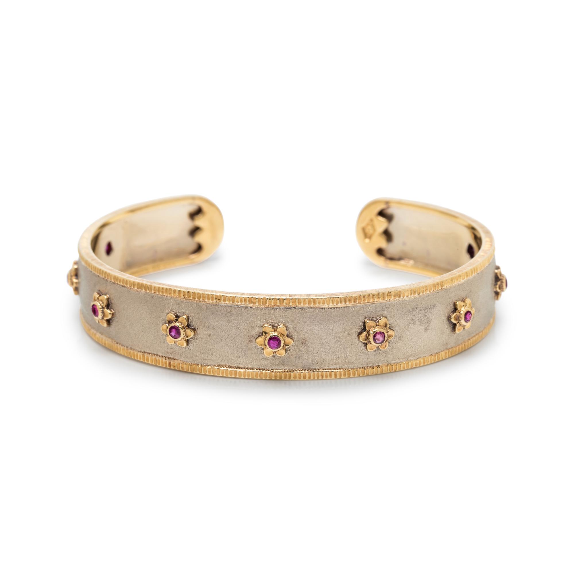 MARIO BUCCELLATI, BICOLOR GOLD AND RUBY CUFF BRACELET