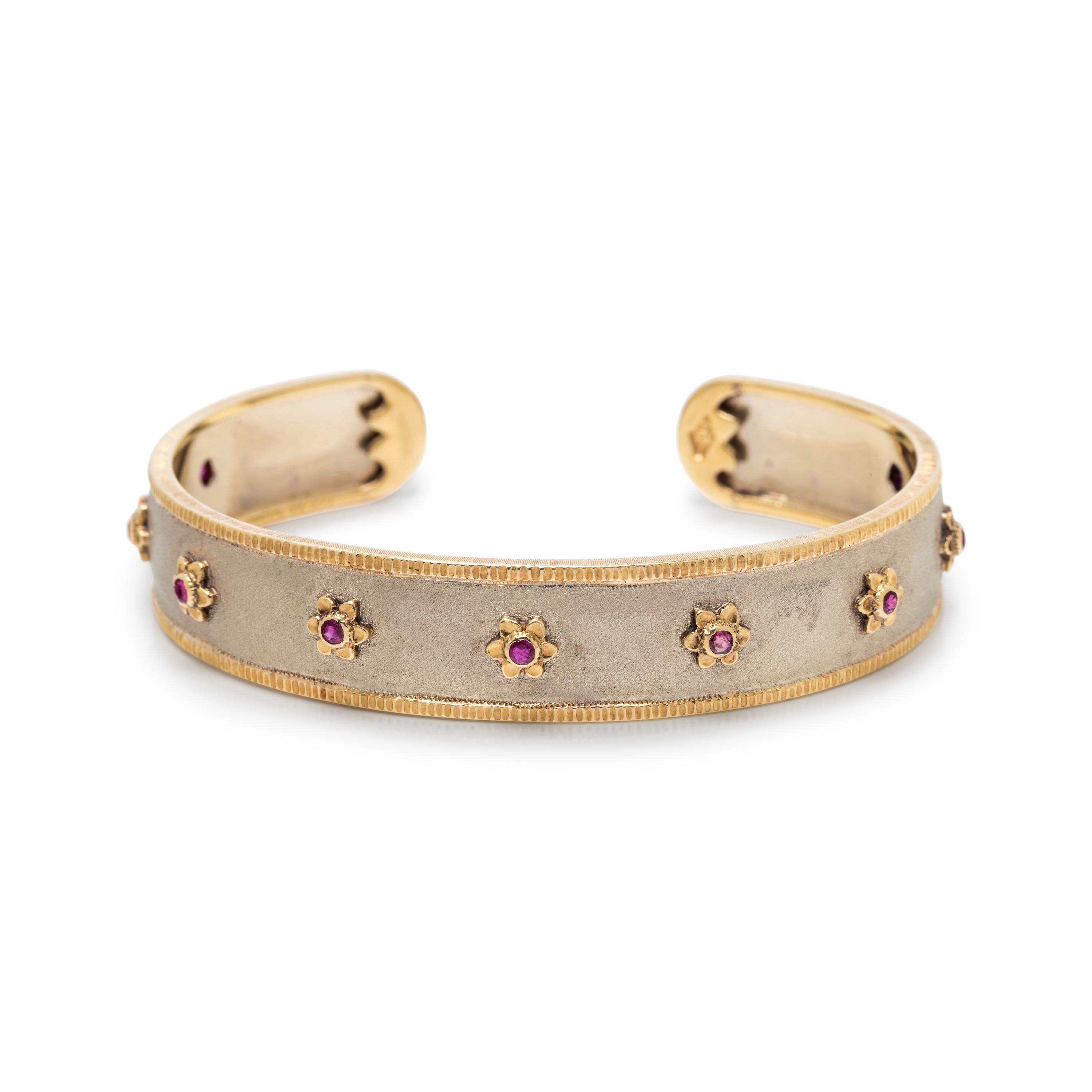 MARIO BUCCELLATI, BICOLOR GOLD AND RUBY CUFF BRACELET
