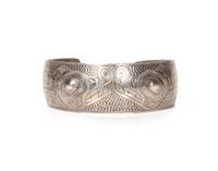 Northwest Coast Silver Bracelet Length 6 1/8 x opening 1 1/8 x width 1 inches