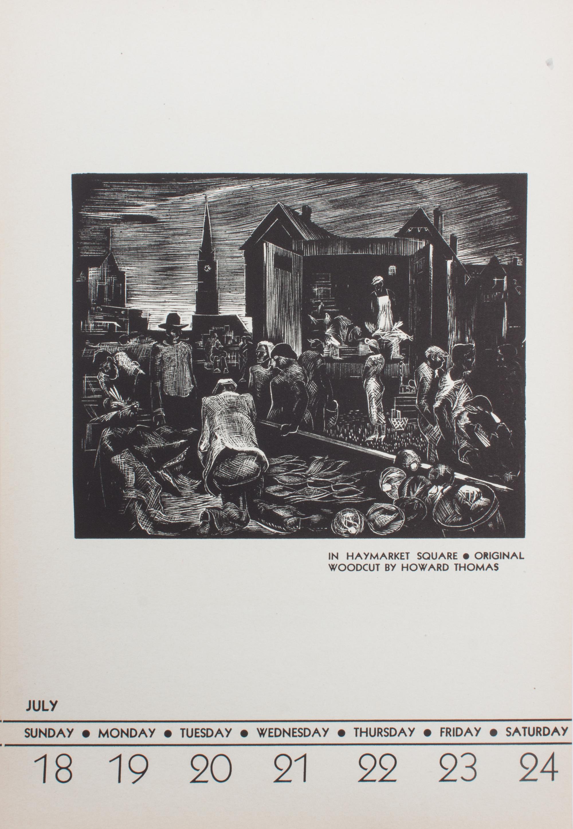 An American Block Print Calendar, 1937, 11 x 7 1/4 inches.