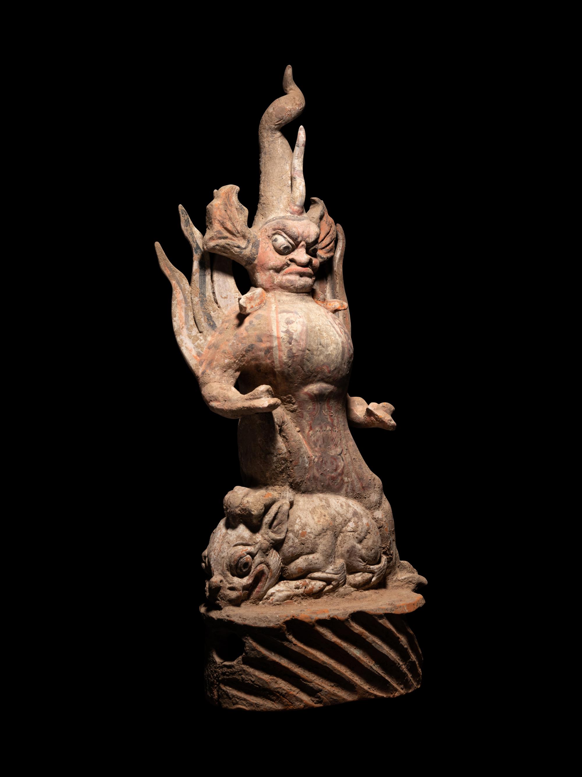 A Painted Pottery Figure of an Earth Spirit, Zhenmushou