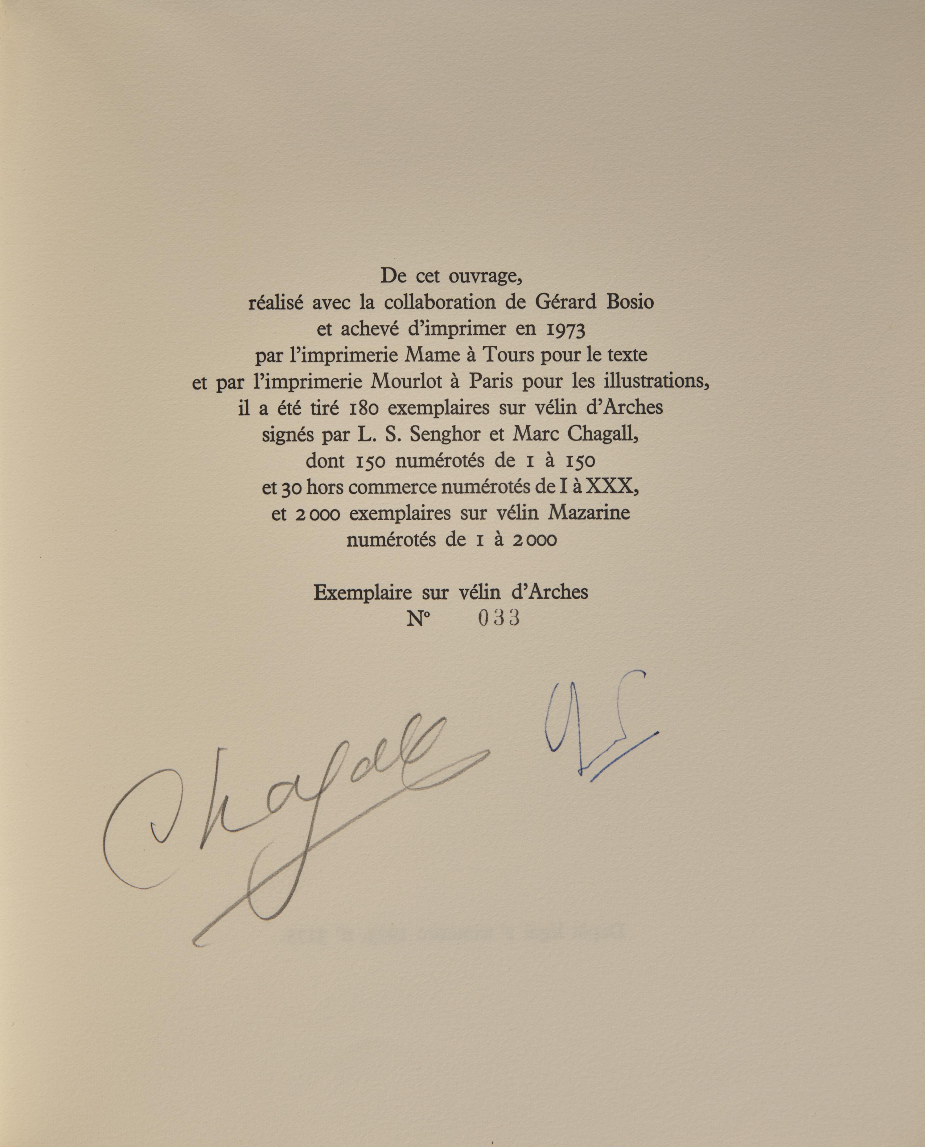 [Art] [Chagall, Marc] Senghor, Leopold Sedar. Lettres d'hivernage