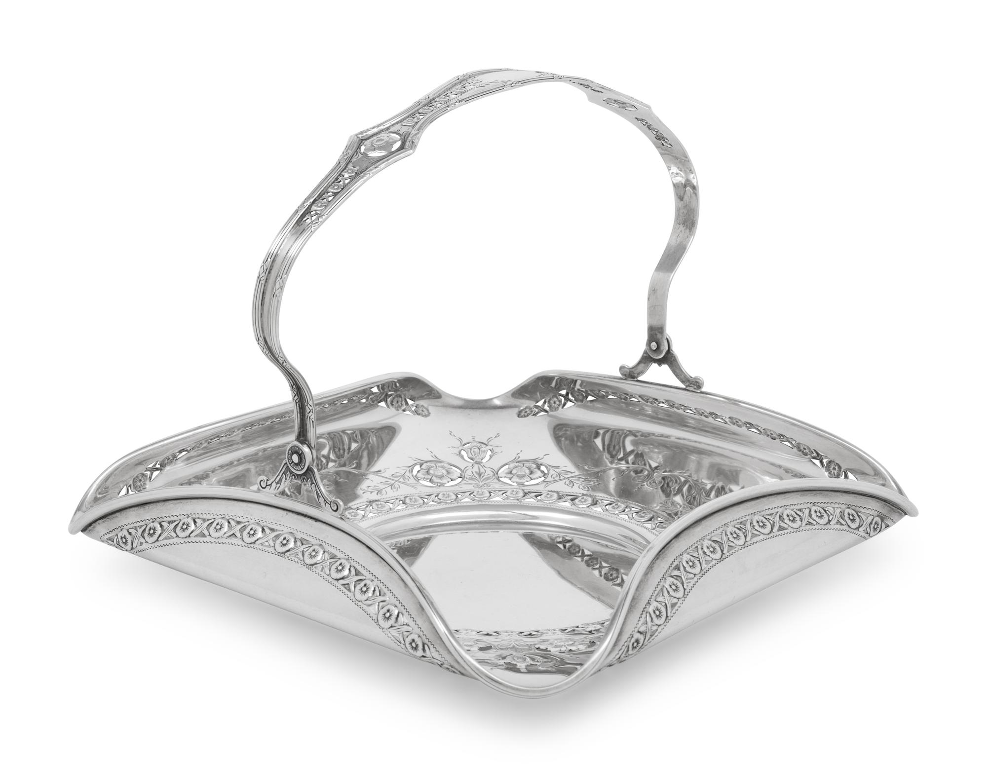 An English Silver Cake Basket and an American Silver Sandwich Plate