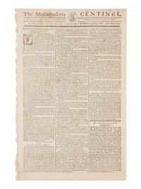 [NEWSPAPER]. The Massachusetts Centinel . Volume 8, No. 24. Boston: Benjamin Russell, Saturday, December 8, 1787.