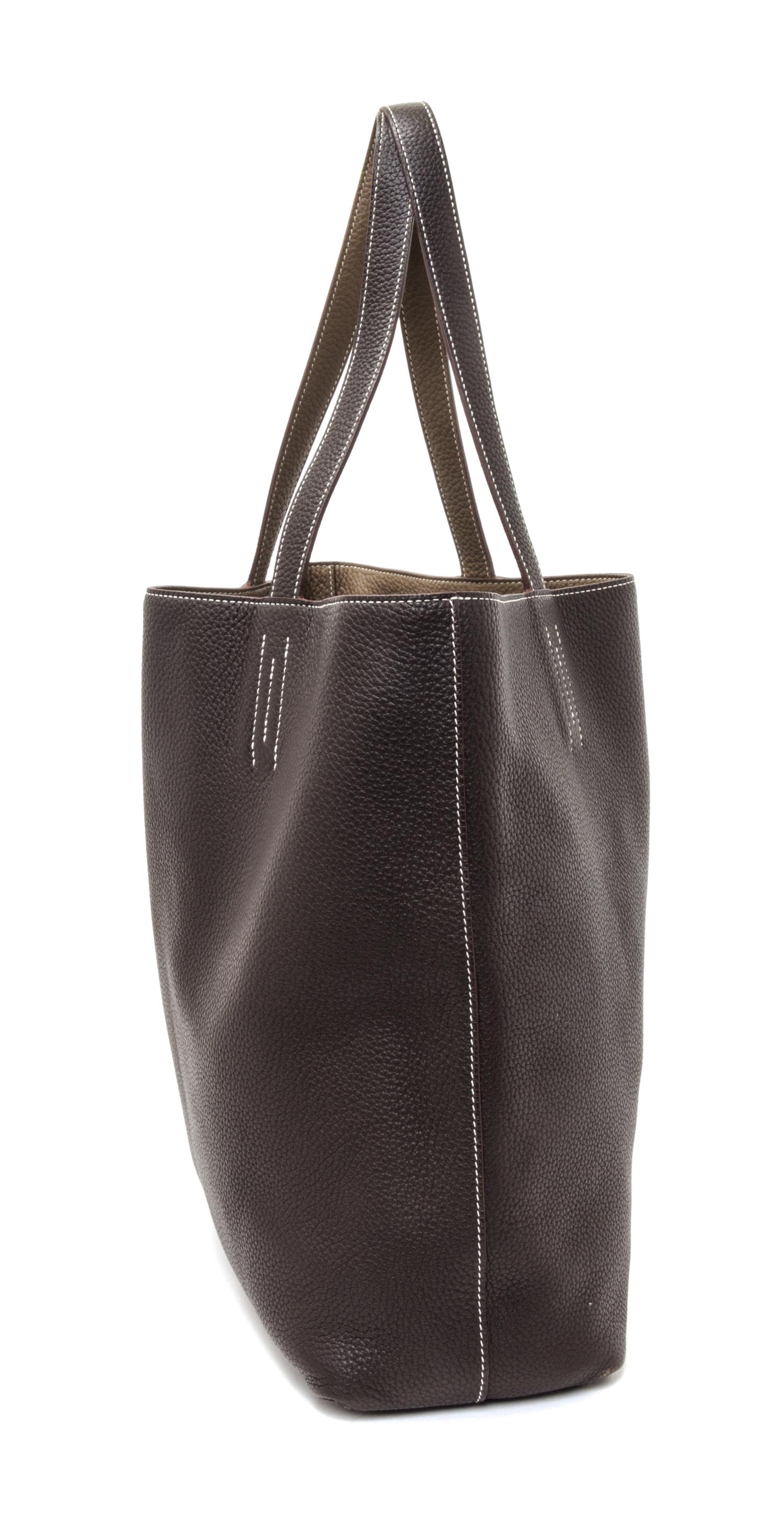 An Hermes Etoupe/Dark Brown 45cm Taurillon Clemence Double Sens Tote, 17.5" x 15.5" x 5".