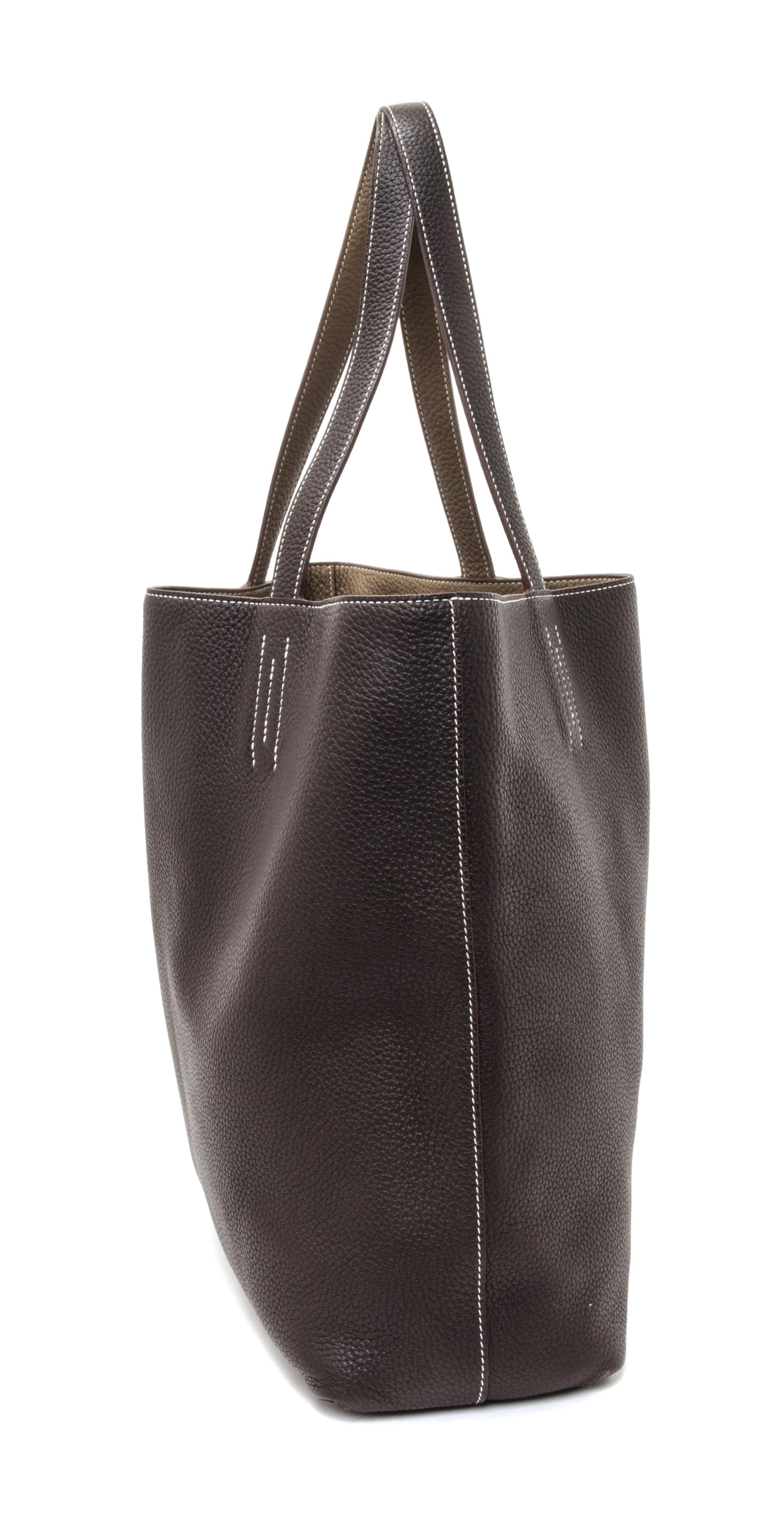 An Hermes Etoupe/Dark Brown 45cm Taurillon Clemence Double Sens Tote, 17.5" x 15.5" x 5".