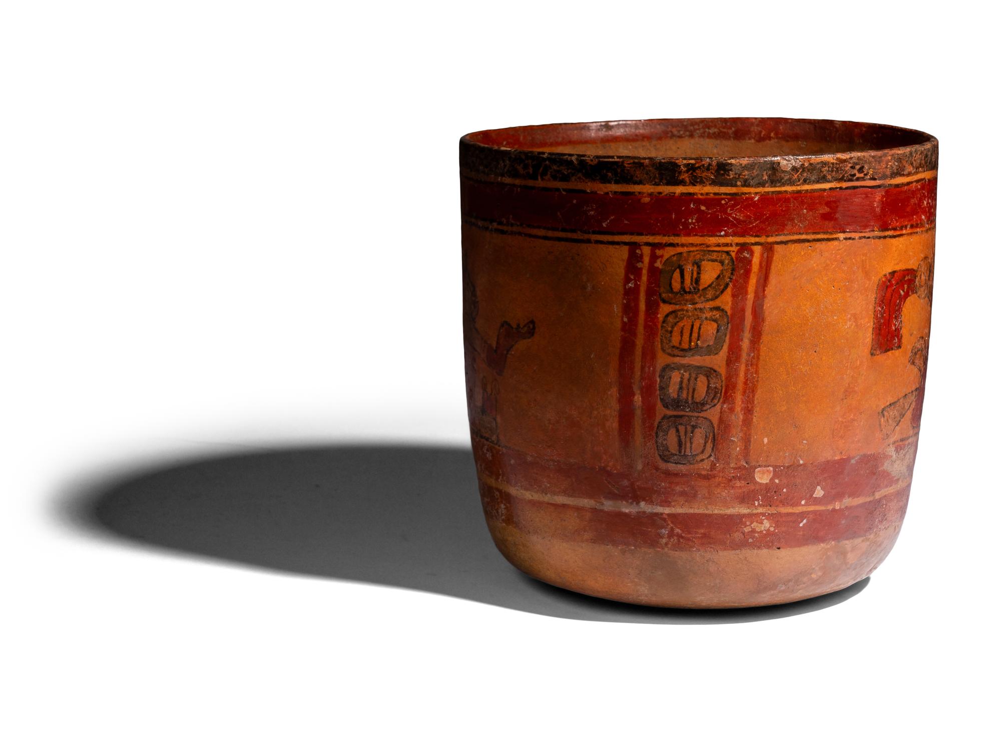 A Maya Polychrome Cylinder Vessel