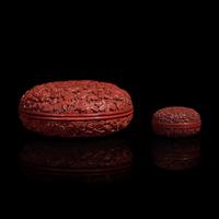 Two Chinese Cinnabar Lacquer ‘Floral‘ Boxes, 19th/20th Century 晚清民國 剔紅花卉紋蓋盒兩件