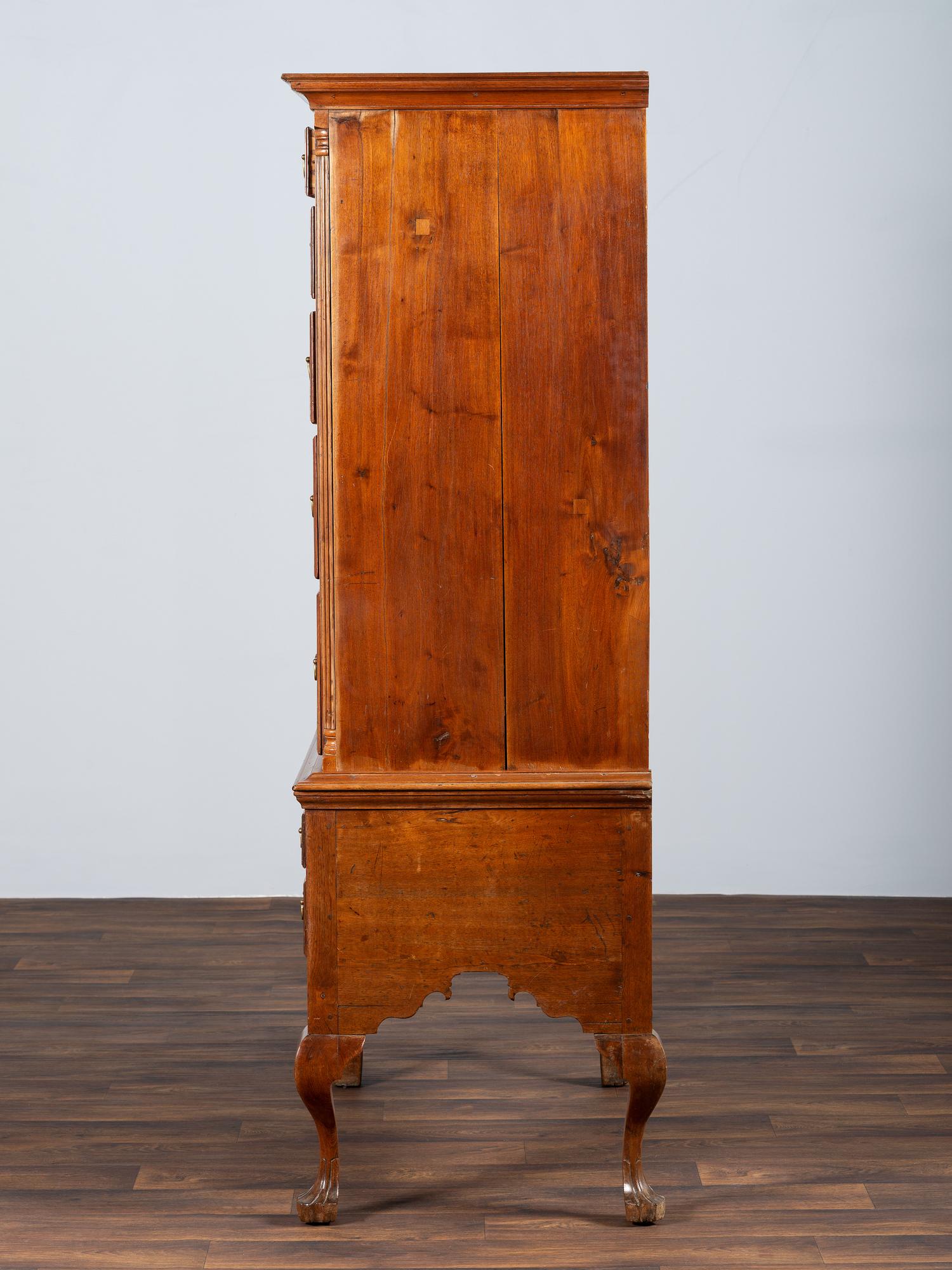 A Queen Anne Walnut Flat-Top High Chest