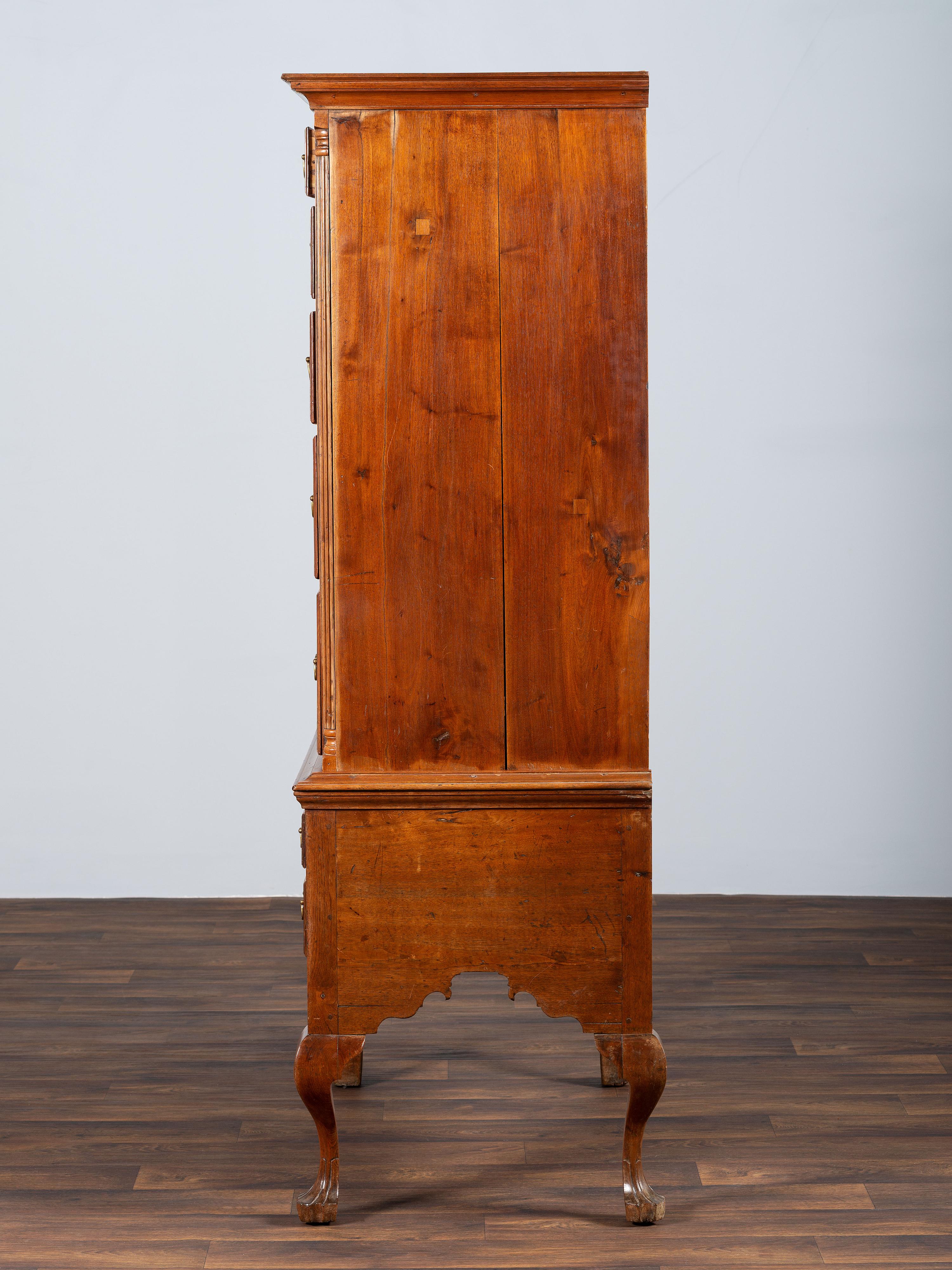 A Queen Anne Walnut Flat-Top High Chest