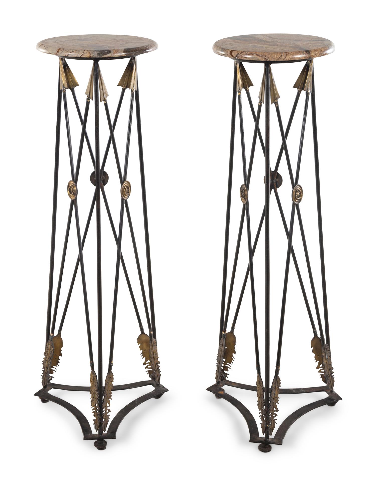 A Pair of Empire Style Marble-Top Pedestals in the Manner of Maison Jansen
