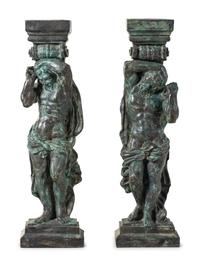 A Pair of Continental Cast Metal Figural Pedestals