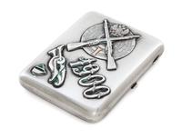 A Russian Silver and Enamel Cigarette Case, Maker's Mark MK, Moscow, Late 19th Century, the case with an applied military insignia, the