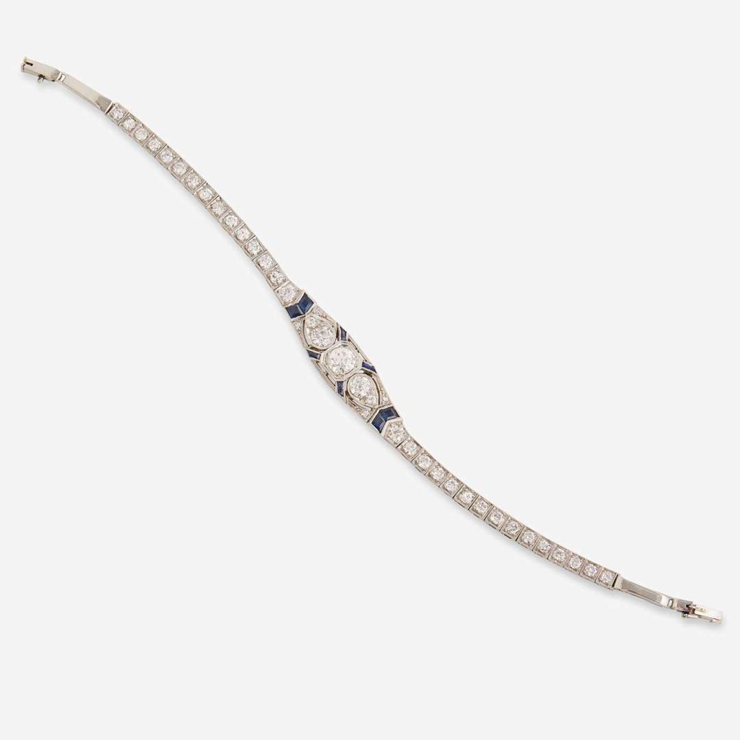 A Platinum, Diamond, and Sapphire Bracelet Art Deco, c.1920