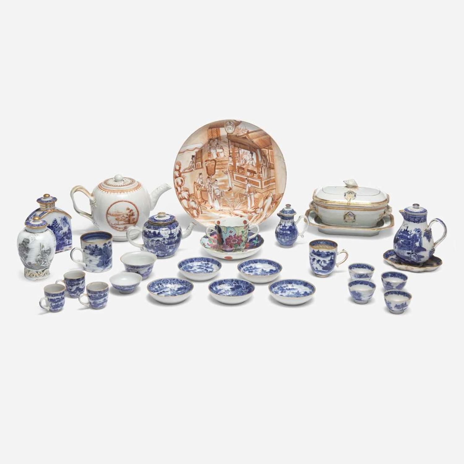 An assorted group of twenty-eight Chinese Export porcelain tablewares late 18th century