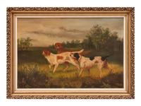 A Naive Folk Art Painting of Spaniels on the Hunt, signed Hellawell