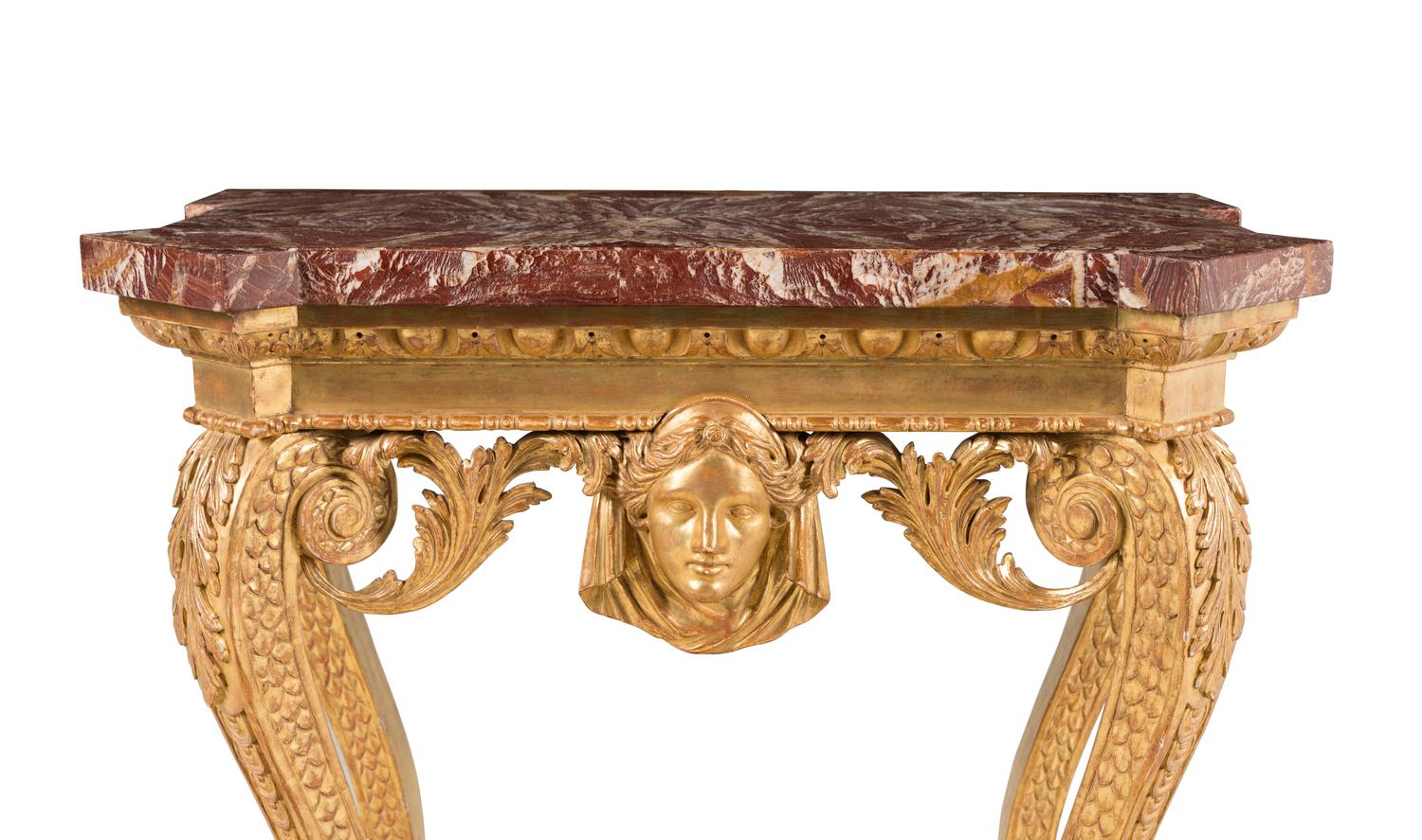 A George II Carved Giltwood and Red-Onyx Veneered Top Pier Table