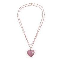 Pink Sapphire, Diamond, and Rose Gold Heart Pendant Station Necklace
