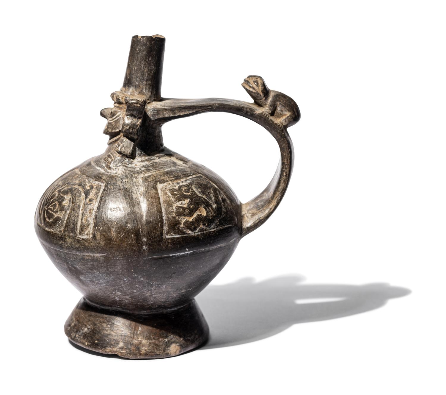 A Sican Blackware Stirrup Vessel