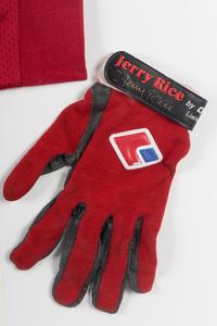 A Jerry Rice Signed Autograph San Francisco 49ers Jersey Presentation With Game Used Gloves (Topps Certificate of Authenticity),