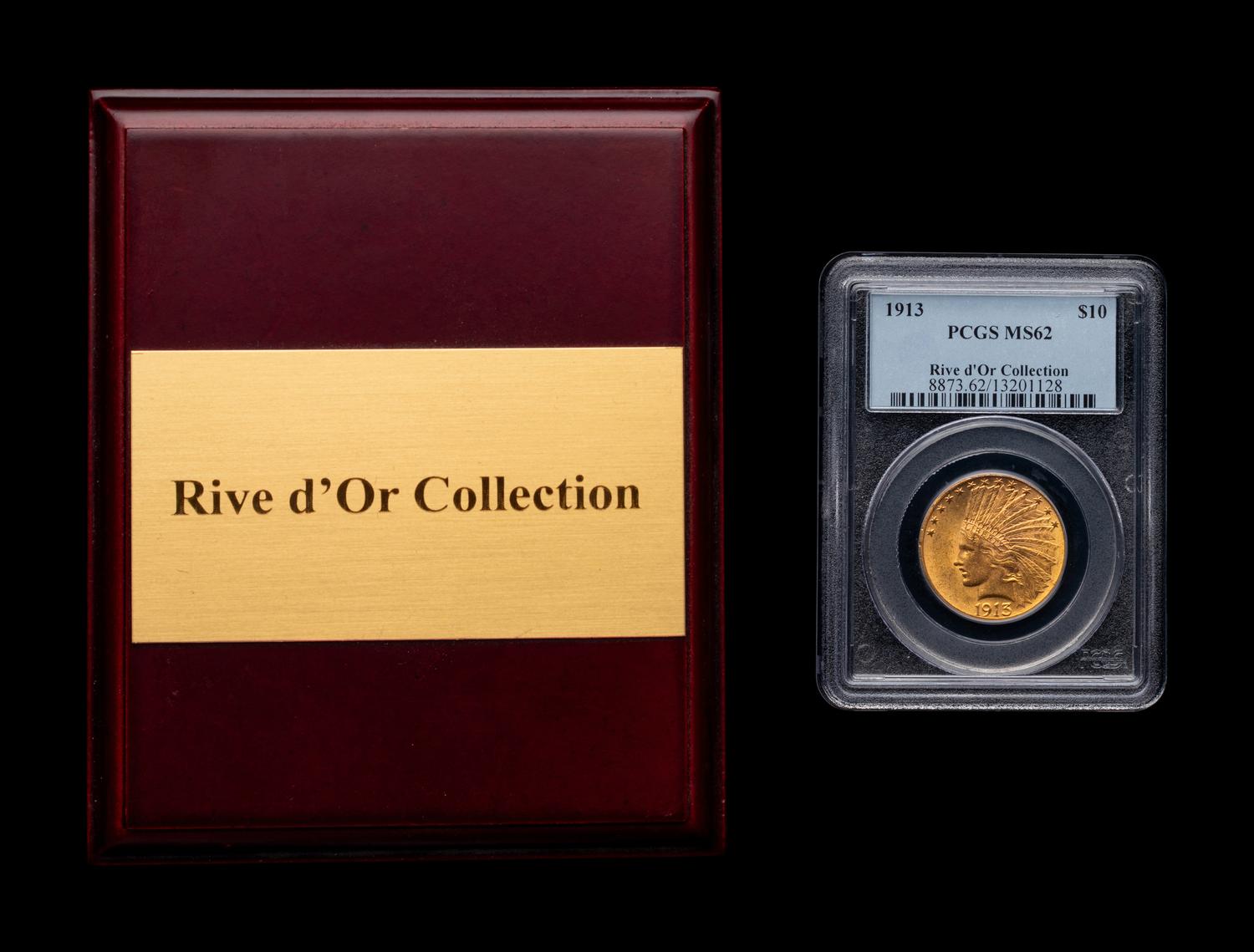 A 1913 Indian Head $10 Gold Coin (PCGS MS62- Rive d'Or Collection )
