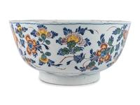 A Dutch Delft Polychrome Decorated and Glazed Earthenware Punch Bowl