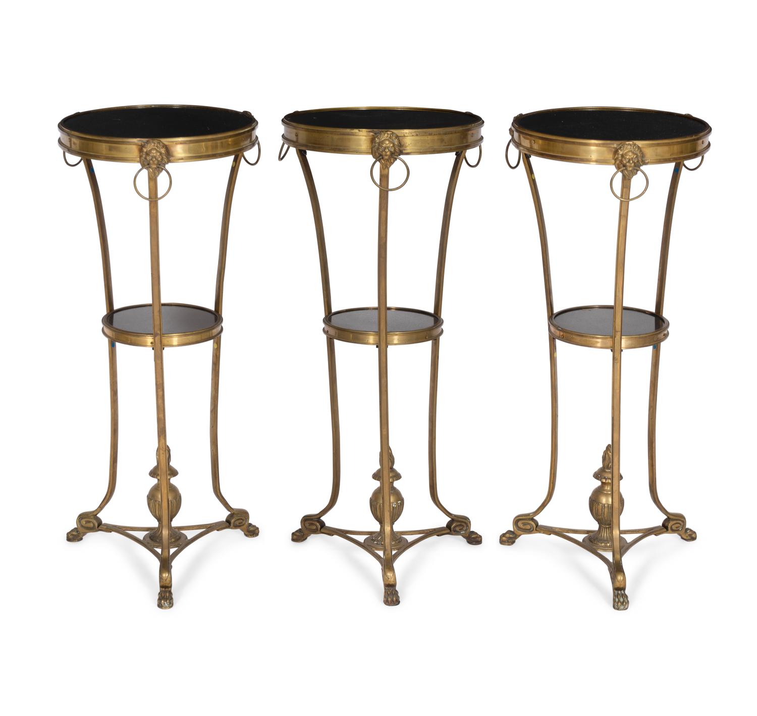 A Set of Three French Gilt Bronze and Granite Small Guéridons