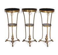 A Set of Three French Gilt Bronze and Granite Small Guéridons