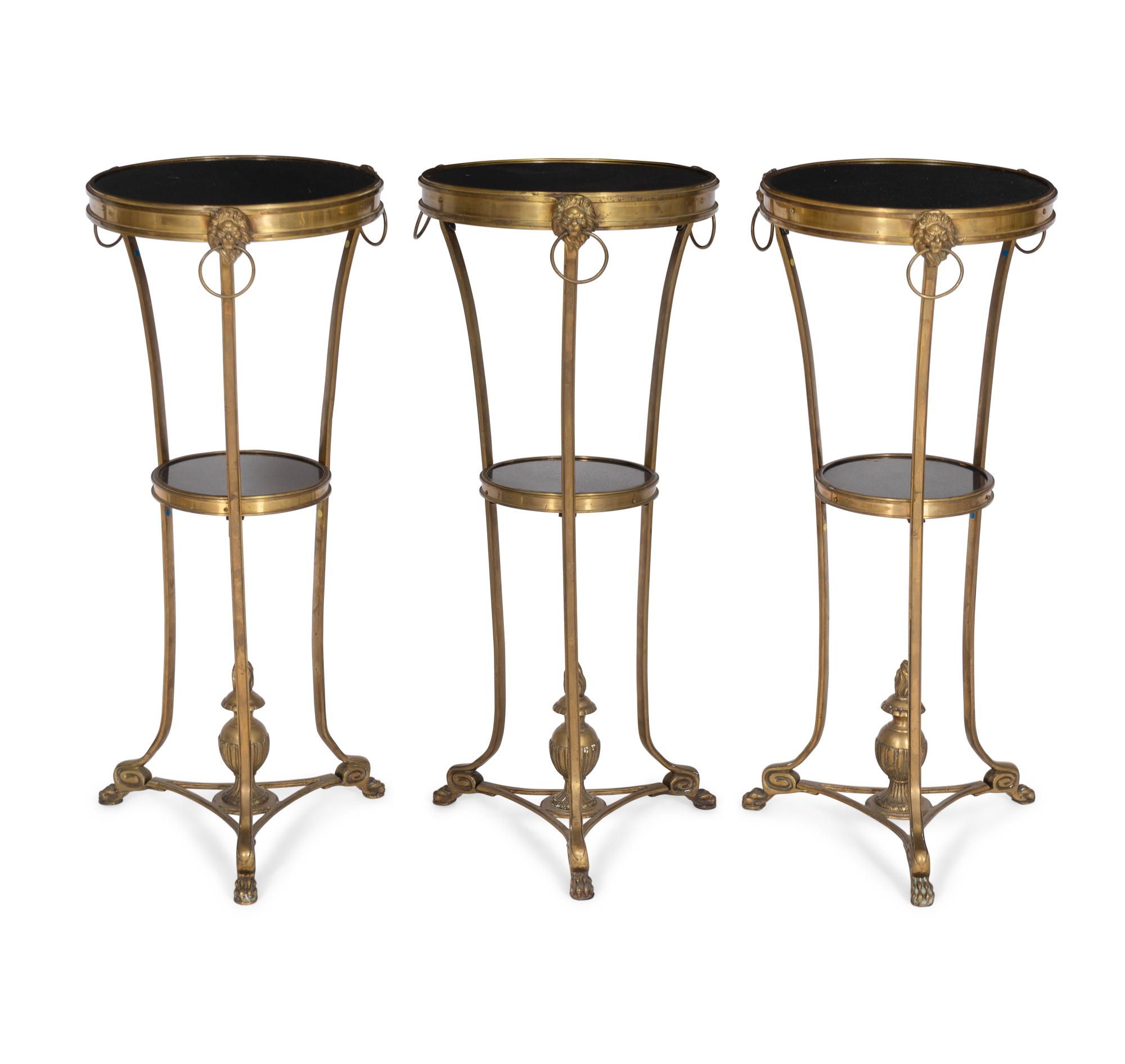 A Set of Three French Gilt Bronze and Granite Small Guéridons