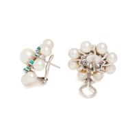 CULTURED PEARL AND TURQUOISE EARCLIPS