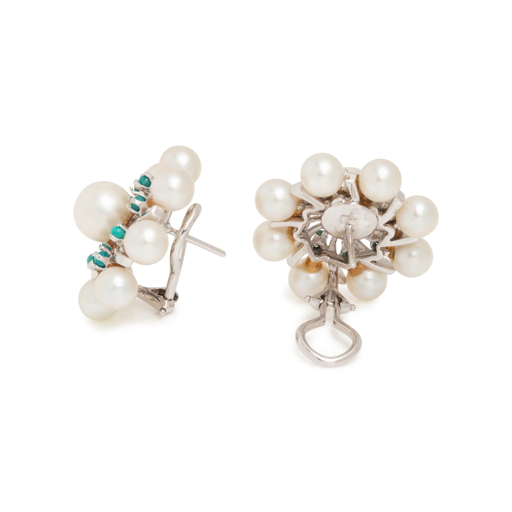 CULTURED PEARL AND TURQUOISE EARCLIPS
