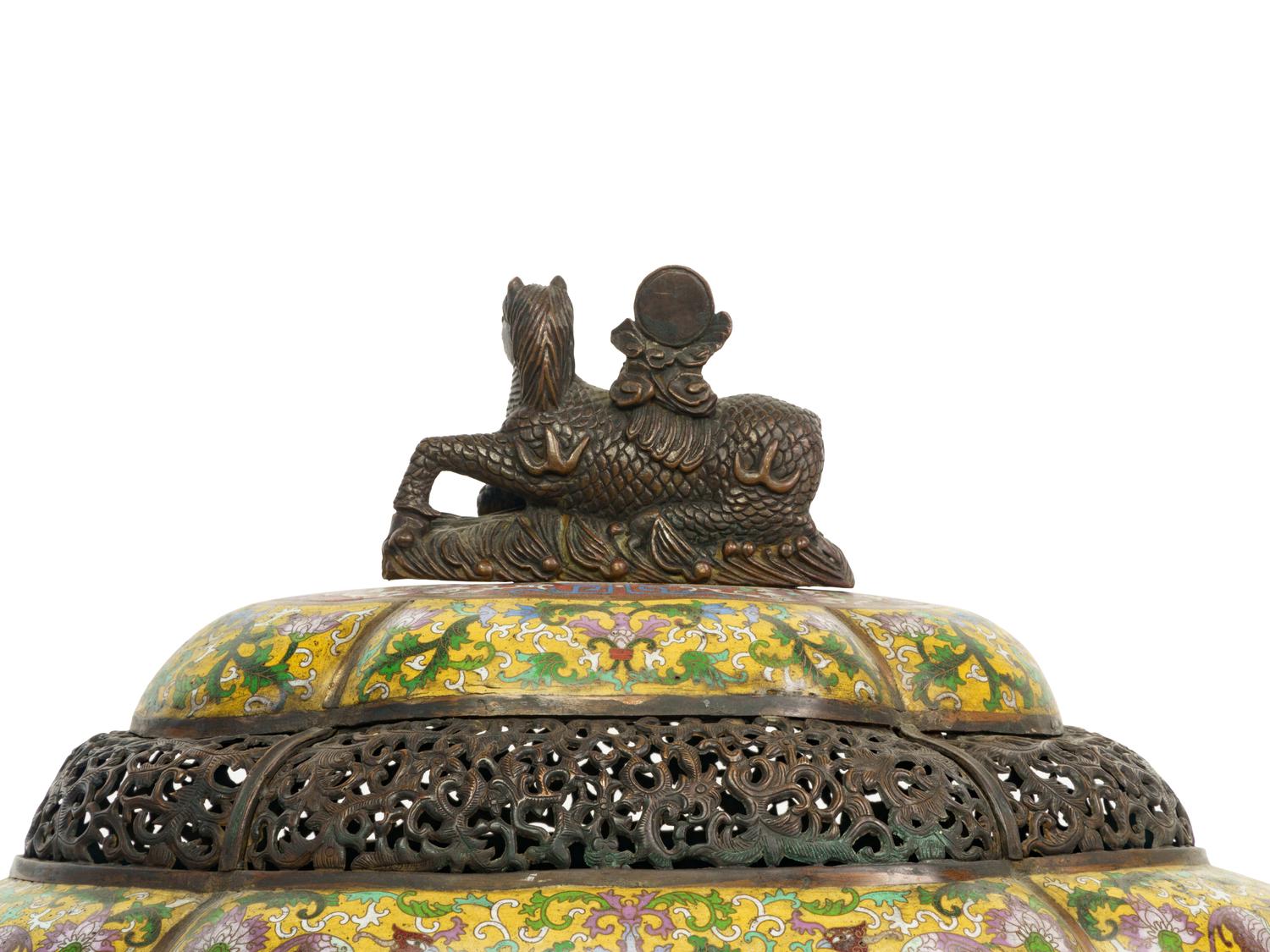 A Pair of Large Cloisonné Enamel Incense Burners
