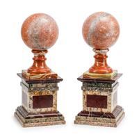 A Pair of Italian Grand Tour Style Vari-Color Marble Spherical Ornaments