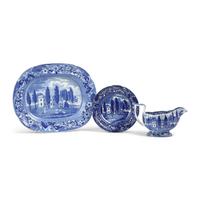 A Group of Three Staffordshire Historical Blue Hoboken in New Jersey Transferware, Joseph Stubbs, Burslem, 1790-1829.