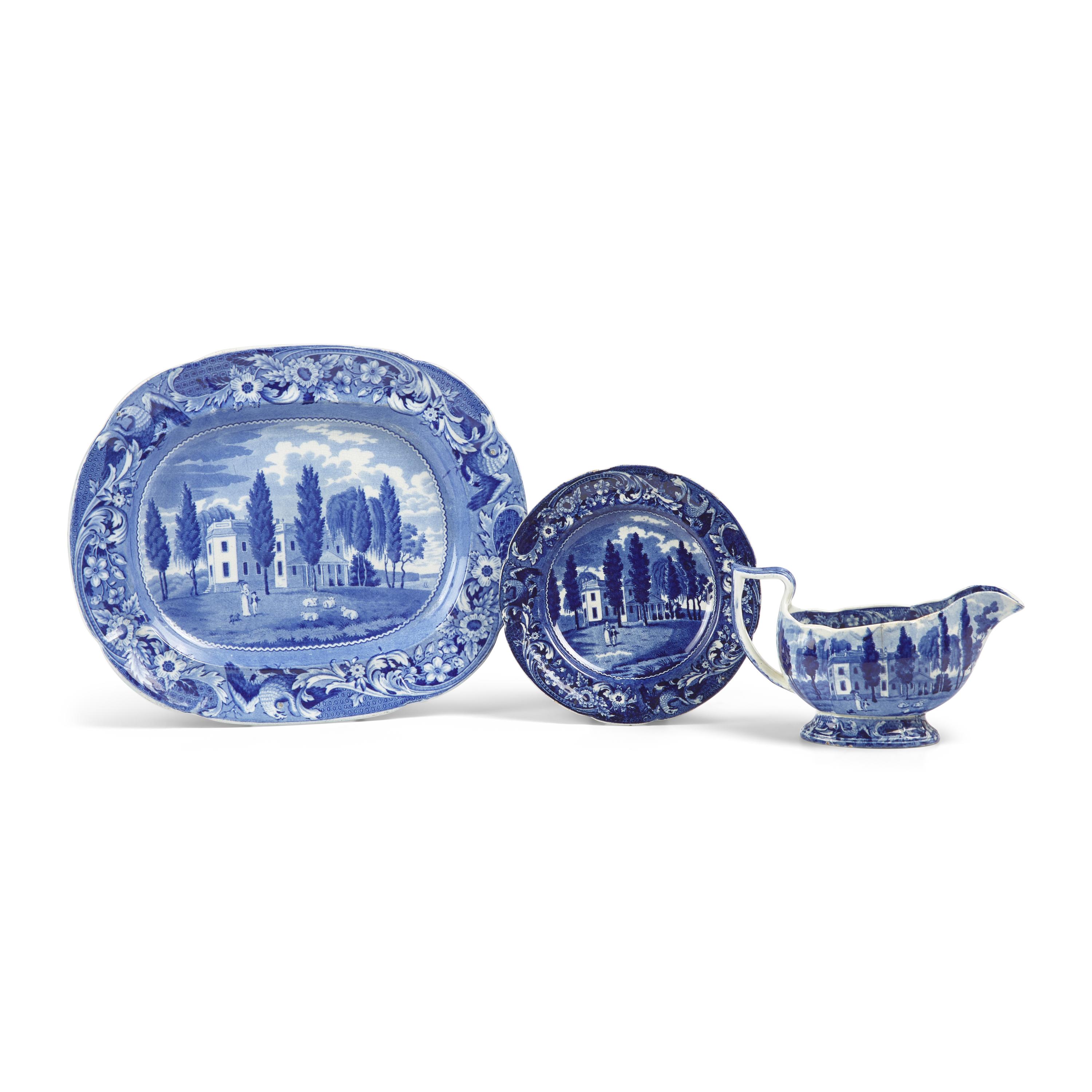 A Group of Three Staffordshire Historical Blue Hoboken in New Jersey Transferware, Joseph Stubbs, Burslem, 1790-1829.