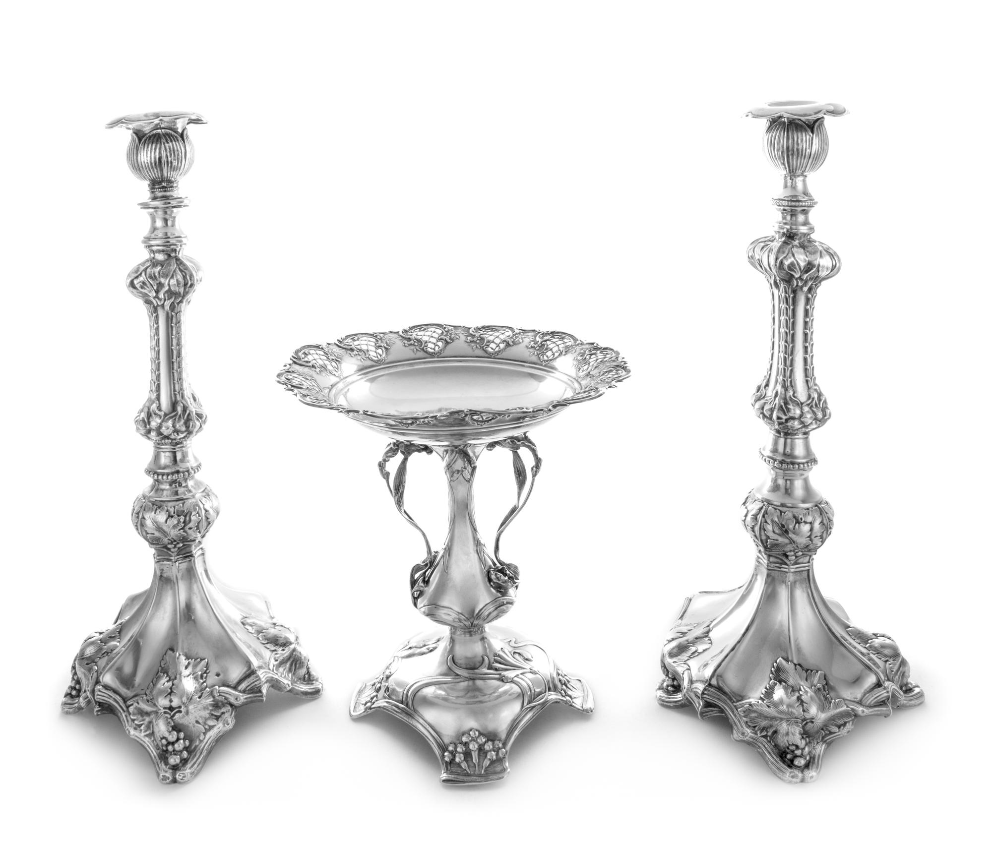 An Austrian Silver Three-Piece Silver Garniture